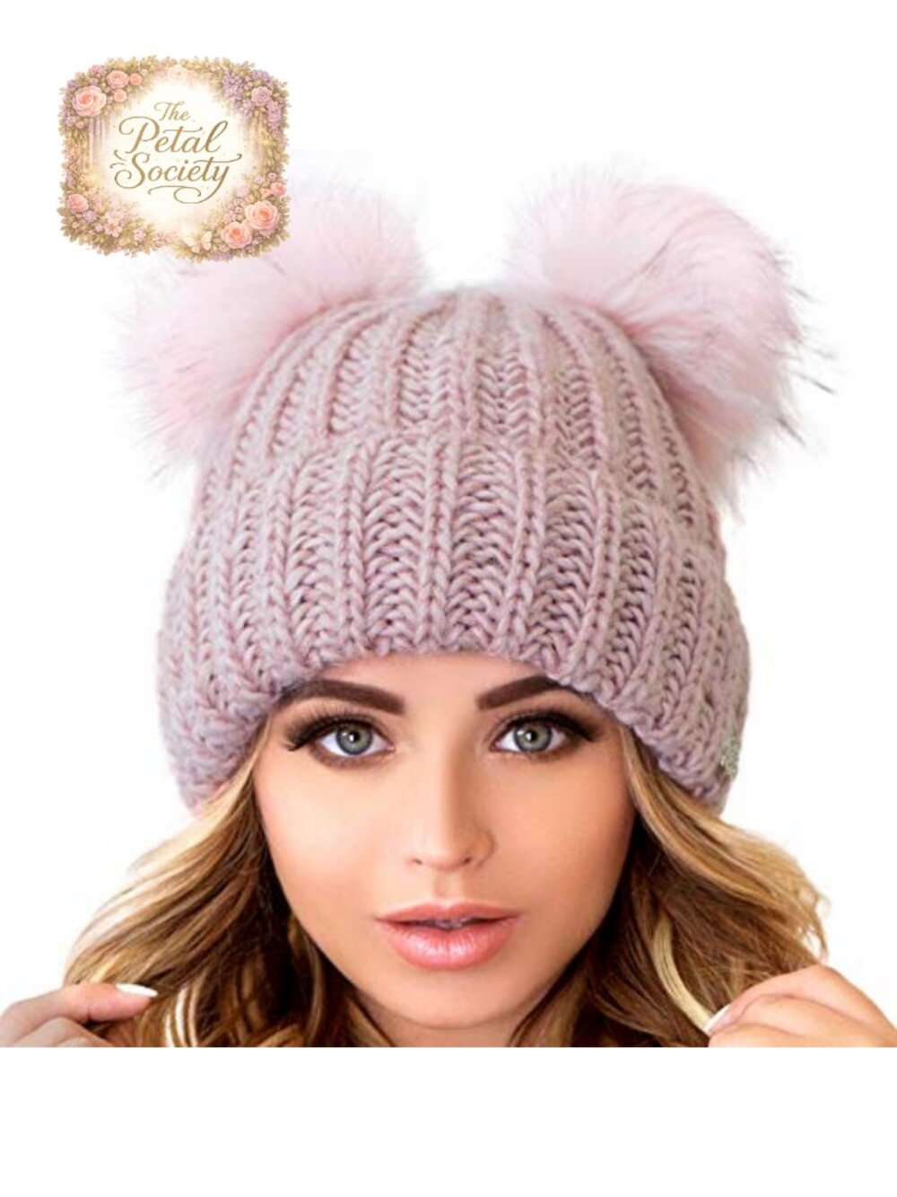 Women's 2 Pom Cable Knit Beanie Alpaca Wool Winter Cuff Ski Cap